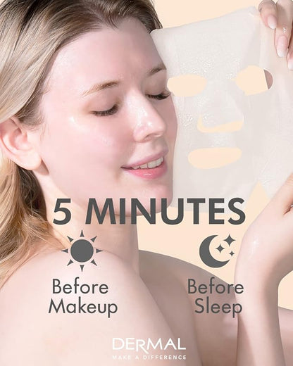 DERMAL 78 Combo Pack Collagen Essence Korean Face Mask - Hydrating & Soothing Facial Mask with Panthenol - Hypoallergenic Self Care Sheet Mask for All Skin Types - Natural Home Spa Treatment Masks