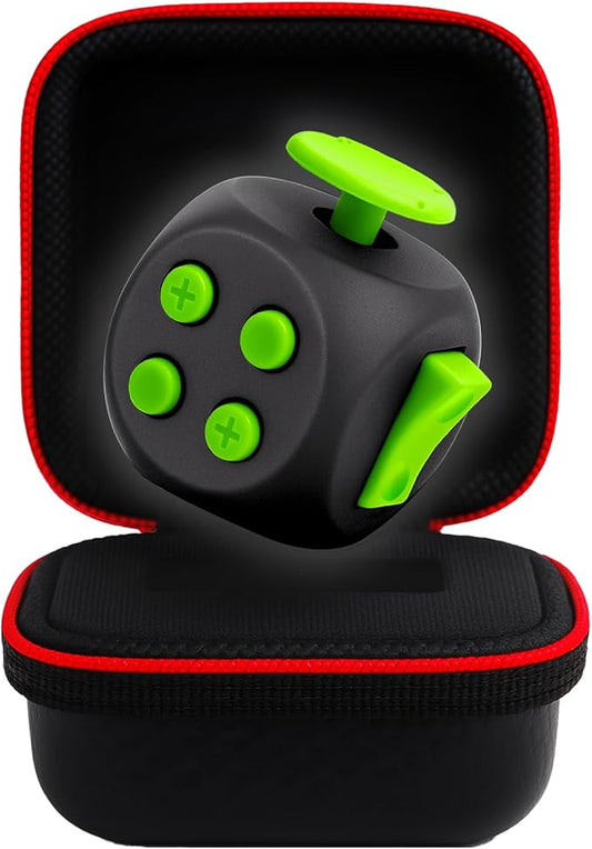 PILPOC theFube Fidget Cube - 6 Sided Toy for Adults and Kids - Stress Relief & Focus - Audible/Silent With Carry Case (Midnight-Emerald)