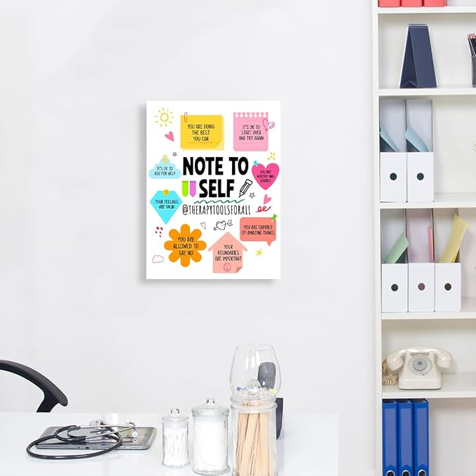 YEOION Note to Self Wall Decor,Mental Health Wall Art Canvas Frame Print for Mental Health Therapy Office School Counselor Calming Corner Wall Decor