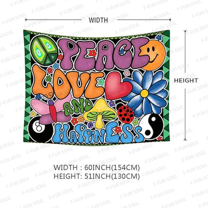 F-FUN SOUL Groovy Tapestry, 60x51in Soft Flannel, 70s Theme Hippie Aesthetic Wall Hanging for Bedroom & Living Room Decor