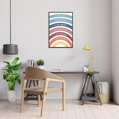 I am Kind Brave Loved Enough Motivational Canvas Wall Art Print Rainbow Quote Inspirational Art Poster Trendy Office Affirmation Wall Decor Minimalist Picture Painting Home Decor 8x12inch black framed