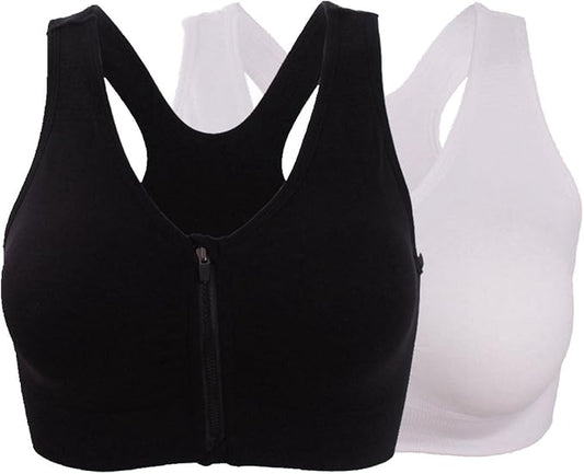 Women's Zipper Front Closure Sports Bra Racerback Yoga Bras