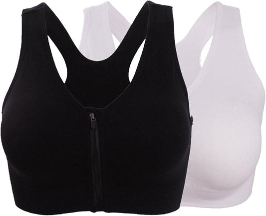 Women's Zipper Front Closure Sports Bra Racerback Yoga Bras
