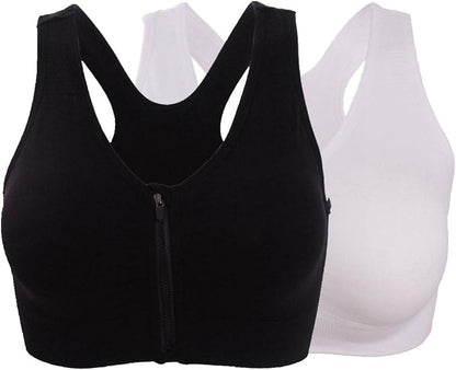 Women's Zipper Front Closure Sports Bra Racerback Yoga Bras