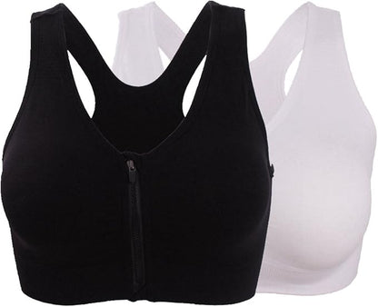 Women's Zipper Front Closure Sports Bra Racerback Yoga Bras