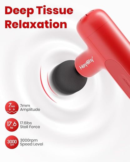 Super Mini Massage Gun Deep Tissue, Handheld Muscle Massager with 4 Heads, Percussion Travel Size Massage Gun for Back, Neck, Body Pain Relief, Quiet for Home, Gym, Office, Gift for Men & Women, Red