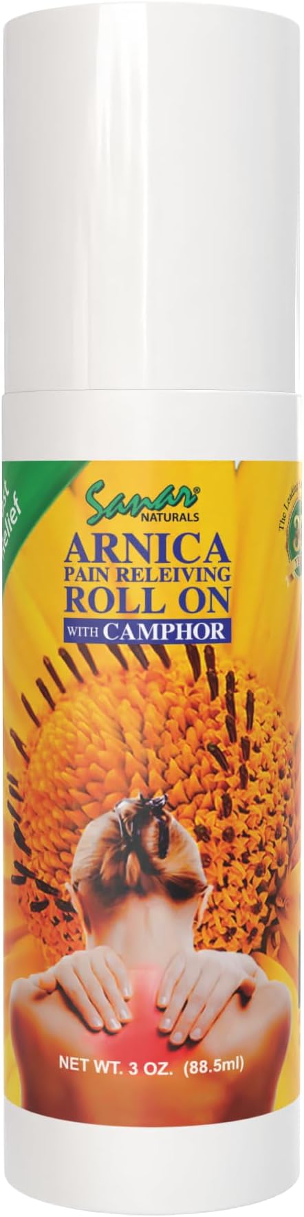 Sanar Naturals Arnica Roll On, 3 oz - Max Strength Relief, Fast Acting Muscle Rub Ointment, Clear Gel