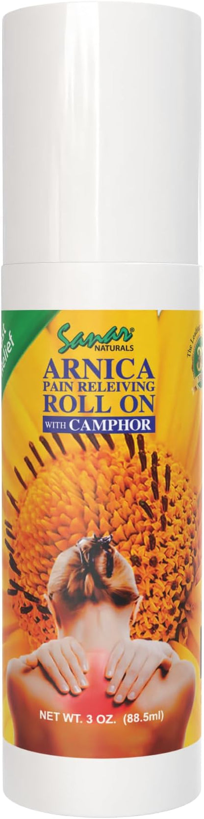 Sanar Naturals Arnica Roll On, 3 oz - Max Strength Relief, Fast Acting Muscle Rub Ointment, Clear Gel