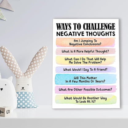Mental Health Wall Decor,Ways To Challenge Negative Thoughts Wall Art,Therapy Office Wall Decor,Inspirational Canvas Wall Art for Classroom Psychologist Office Home