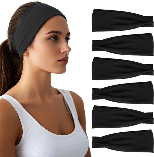 Headbands for Women - 6 Pack Wide Elastic Hair Bands | Stretchy Sweatbands Hair Bands | Soft Sports Thin Head Bands | Non-Slip Accessories Bands for Fashion, Washing Face, Workouts, Yoga, Daily Use