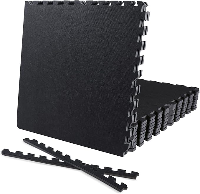 CAPHAUS EVA Foam Floor Tiles with Black Top, 24 Inch x 24 Inch Interlocking Carpet Texture Mats