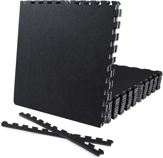 CAPHAUS EVA Foam Floor Tiles with Black Top, 24 Inch x 24 Inch Interlocking Carpet Texture Mats