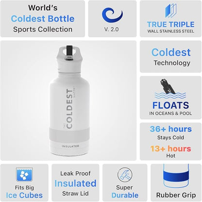 Coldest Insulated Water Bottle with Straw Lid - Stainless Steel Metal Insulated Bottle for Men & Women (Epic White, 64 oz)