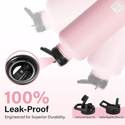 Insulated Water Bottle | Thickened Stainless Steel for Gym and Hiking with Straw, Carrier Bag, Handle Strap | BPA-Free 87 oz