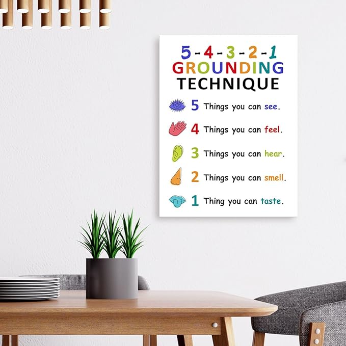 LISTNGBO Mental Health Canvas Wall Art,Grounding Technique Motivational Quote Artwork Painting Prints Poster Ready to Hang for Counselor Therapy Office School Wall Decor Treatment Decor,12x15 Inch