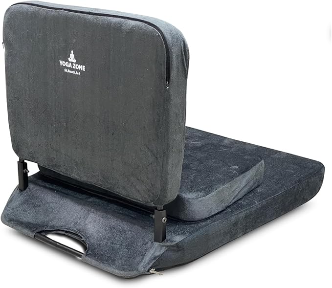 Zen Zone 90° Buddha Yoga Meditation Floor Chair Premium and Foldable with Fixed Back Support Chair Dark Grey
