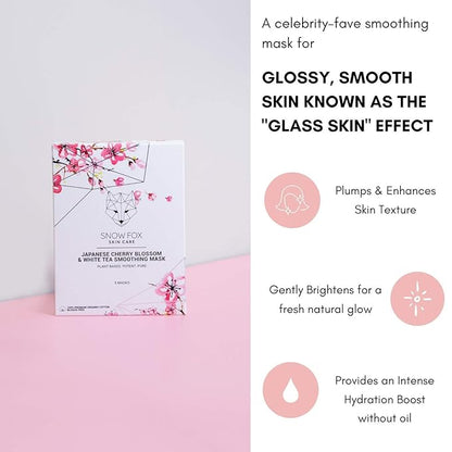Snow Fox Skincare Japanese Cherry Blossom & White Tea Soothing Mask, 5 Mask