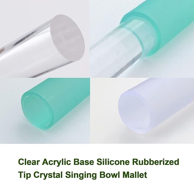 Singing Bowl Mallet Clear Acrylic Base Silicone Rubber Striker Mallet for Playing Quartz Crystal Singing Bowl with Bundle Pocket(Green)