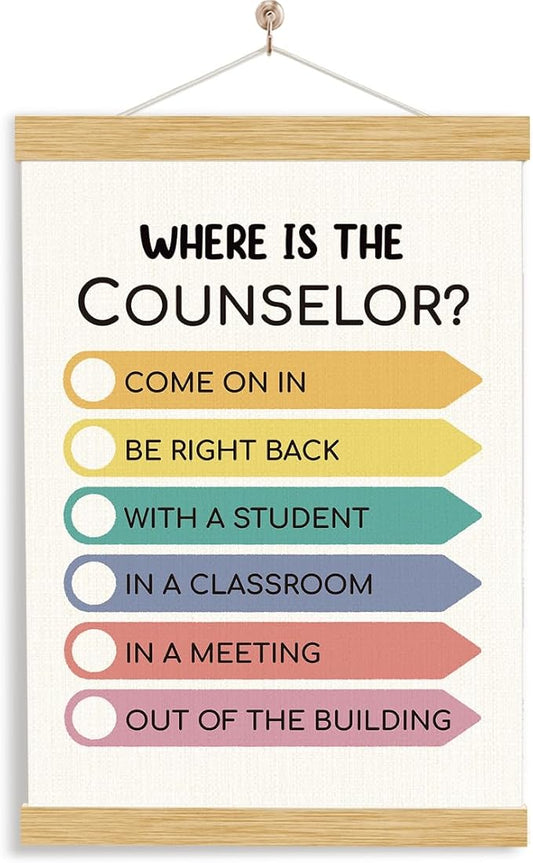 YGSDZY Where Is The Counselor? Wood Poster Hanger, Therapy Decor, Boho Classroom Decor, School Psychology, Mental Health Posters, Classroom Poster, Homeschool Decoration