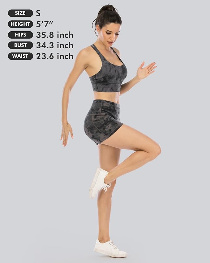CHRLEISURE Womens Biker Yoga Shorts with Pockets: High Waisted Tummy Control Spandex Workout Athletic Gym Shorts 4 Packs
