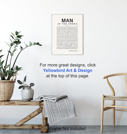 LARGE 11X14 - Man in the Arena - Inspirational Quotes - Teddy Roosevelt Poster - Motivational Gifts for Men, Boys, Teens, Entrepreneur - Office, Living Room, Bedroom Wall Art Decor - Daring Greatly