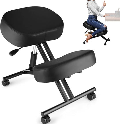 Ergonomic Kneeling Chair, Meditation Chair with Height Adjustable and Cushion for Home and Office, Posture Office Stool with an Angled Seat and Casters