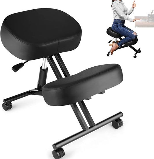 Ergonomic Kneeling Chair, Meditation Chair with Height Adjustable and Cushion for Home and Office, Posture Office Stool with an Angled Seat and Casters