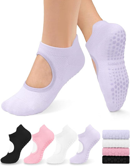 yeuG Grip Pilates Socks for Women Yoga Socks with Grips Open Top Non Slip Grippy Socks for Barre, Ballet, Barefoot Workout