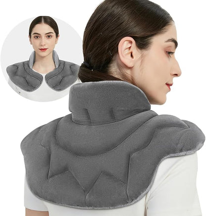 Microwavable Heating Pad for Neck and Shoulders, Weighted Microwave Moist Heated Wrap for Pain Relief Muscle Stress Tension, Heat Neck Wrap with Aromatherapy, Hot & Cold Compress, Grey