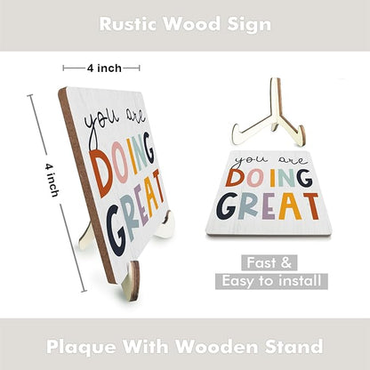 Decorative Desk Decor Motivational You Are Doing Great Affirmations Nursery Decor Plaque with Wooden Stand Inspirational Wood Sign for Office Homeschool Classroom Reading Corner Table Bookshelf