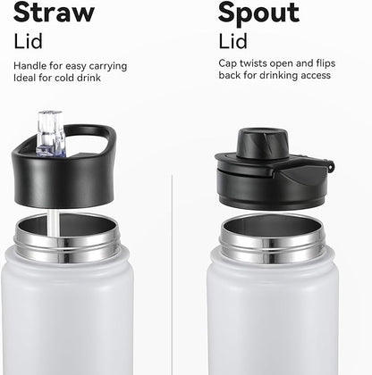 16 oz Insulated Water Bottle with Straw Lids, Stainless Steel Kids Water Bottles for School, Double Wall Vacuum Metal Water Bottle with Straw & Wide Mouth Lid, Polar 4 Pack