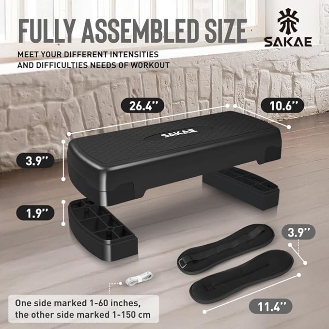 SAKAE Exercise Step Platform Set with Ankle Weights & Measuring Tape, Adjustable Height 2 Level Risers Workout Step Trainer, Aerobic Steppers for Home Gym Exercise Fitness Workout, Multiple Colors