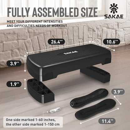 SAKAE Exercise Step Platform Set with Ankle Weights & Measuring Tape, Adjustable Height 2 Level Risers Workout Step Trainer, Aerobic Steppers for Home Gym Exercise Fitness Workout, Multiple Colors
