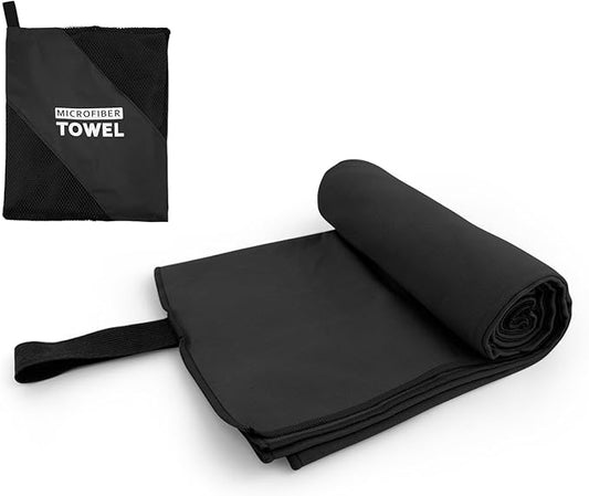 Camping Towel L Size Microfiber Quick Dry Lightweight Travel Body Swimming Pool Beach Towels (Black, 1 Pack L)
