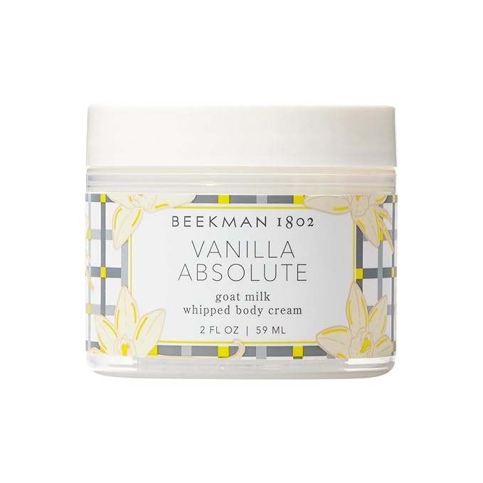 Beekman 1802 Whipped Body Cream, Vanilla Absolute, 2oz - Scented - Moisturizes, Soothes & Softens - With Coconut Oil & Mango Seed Butter - No Irritation - Good for Sensitive Skin