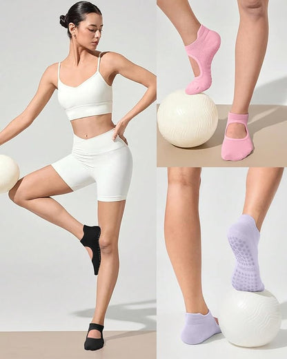 yeuG Grip Pilates Socks for Women Yoga Socks with Grips Open Top Non Slip Grippy Socks for Barre, Ballet, Barefoot Workout