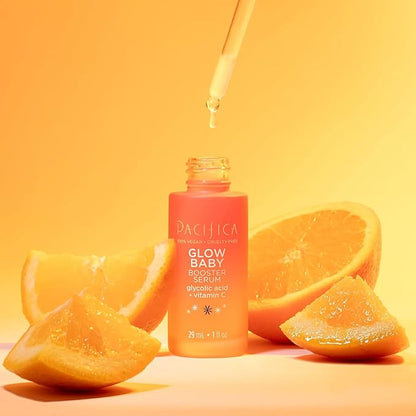 Pacifica Vitamin C Face Serum - Glow Baby Booster Facial Serum - Glycolic Acid Serum For Face - Dark Spot Corrector Anti Aging Brightening - Dermatologist Tested, Fragrance Free, Clean Skin Care Vegan
