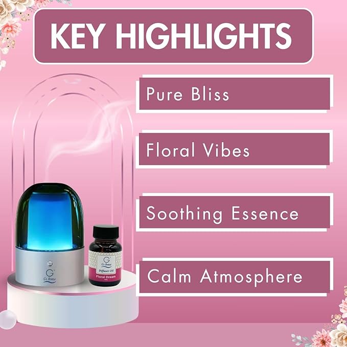 G's Breeze Smart Aroma Diffuser with 60ml Floral Dream Scent Refill - Bluetooth & Wi-Fi App Control - LED Lighting & Adjustable Intensity - Long-Lasting Elegant Floral Fragrance for Home or Office