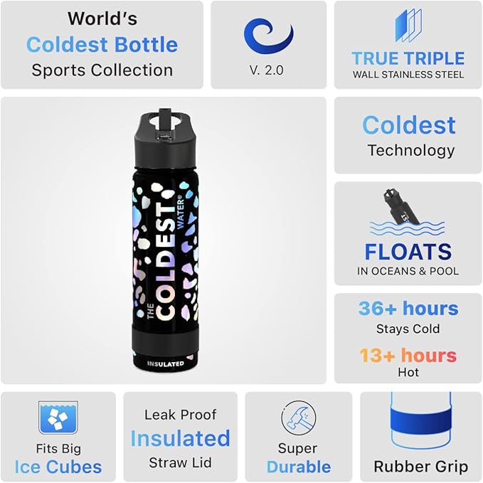 Coldest Insulated Water Bottle with Straw Lid - Stainless Steel Metal Insulated Bottle for Men & Women (Moonlight Leopard, 24 oz)