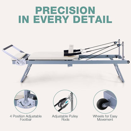 ARKANTOS Pilates Reformer Machine Foldable, Reformer Pilates Equipment for Gym Workout and Home Use, Suitable for Intermediate and Beginners Users