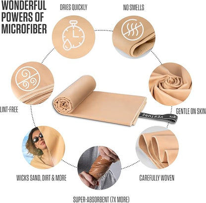 VENTURE 4TH Quick Dry Towel. Microfiber Travel Towel Ideal for Camping, Hiking, Backpacking, Gym. Lightweight & Fast Drying Travel Towels for Body. Compact & Easy to Pack - Beige Medium