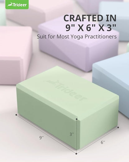 Trideer Yoga Blocks 2 Pack, Soft Non-Slip Foam Blocks with Beveled Edges for Alignment and Stretching in Yoga, Pilates, and Dance - Supportive, Lightweight, Odor Resistant, Latex-Free