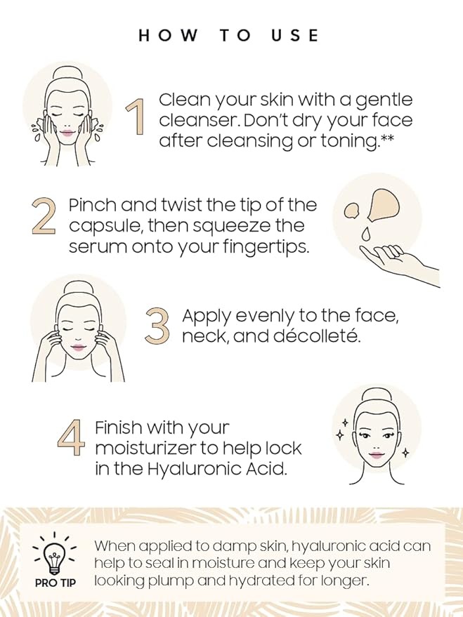Hyaluronic Acid Serum for Face, Anti Aging Serum for Fine Lines & Wrinkles, Hydrating Glow, Face Moisturizer Plump & Repair Dry Skin, Unscented, 30 Capsules