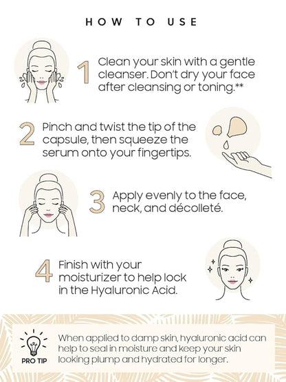 Hyaluronic Acid Serum for Face, Anti Aging Serum for Fine Lines & Wrinkles, Hydrating Glow, Face Moisturizer Plump & Repair Dry Skin, Unscented, 30 Capsules