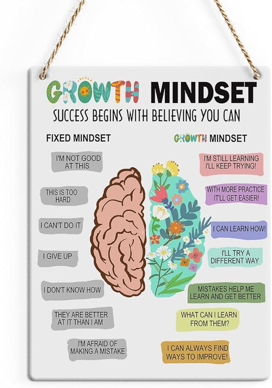 Rustic Growth Mindset Posters Psychologist Gift Mental Health Therapy Wood Decor Sign Positive Affirmations Wall Decor for Consultation Room Office Bedroom Workshop Studio Living Room