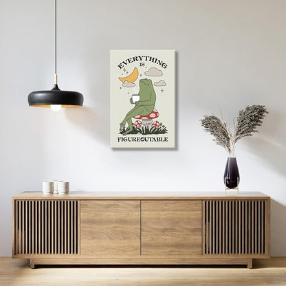 Everything is Figureoutable Motivational Canvas Wall Art Print Frog with Coffee Quote Inspirational Art Poster Mental Health Home Office Affirmation Wall Decor Minimalist Picture 16x24inch Unframed