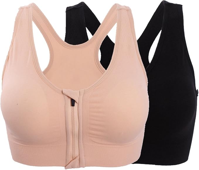 Women's Zipper Front Closure Sports Bra Racerback Yoga Bras