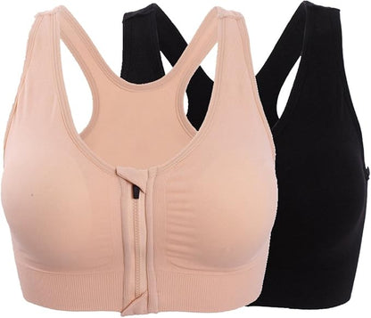 Women's Zipper Front Closure Sports Bra Racerback Yoga Bras