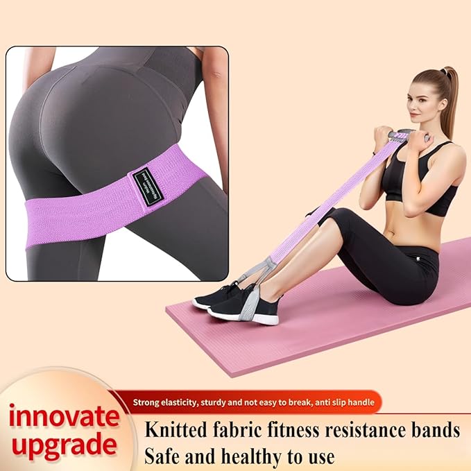 Ocdin Fabric Pedal Resistance Band with Handle, 4 Yoga Starter Set of Stretch Exercise Workout Bands, Unisex Anti-Broken Ab and HIPS Training Elastic Rope