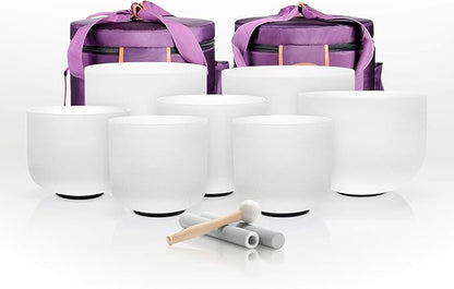 TOPFUND 7-12 inch Chakra Set of 7 Crystal Singing Bowls with Carrying Cases and Mallets